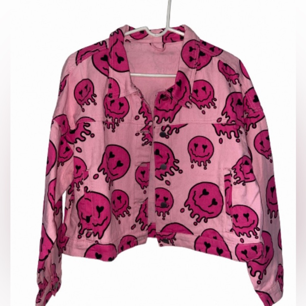 SHEIN Cartoon Print Drop Shoulder Crop Denim Jacket" nWOT - Picture 3 of 4